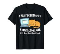 T-shirt divertente con gatto con scritta "I Are Programmer I Make Computer Beep" Maglietta