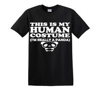 T-shirt divertente con scritta "This is My Human Costume I'm Really A Panda", Stampa bianca T-shrt nera, 5XL