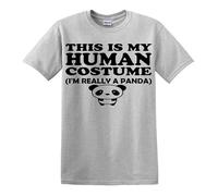 T-shirt divertente con scritta "This is My Human Costume I'm Really A Panda", T-shirt Grigio Stampa Nera, 5XL