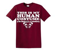 T-shirt divertente con scritta "This is My Human Costume I'm Really A Panda", T-shirt Maroon Stampa Bianca, 5XL