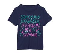 T Shirt Divertente Ragazza Ansia Sapone Frasi Simpatiche Maglietta, Donna Plus-Size, Navy, 5X