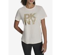 T-shirt DKNY Glitter Crew manica corta bianco dorato donna - S