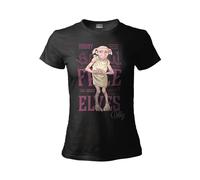 T-Shirt Dobby Elfo Domestico. Maglietta Harry Potter Ufficiale. Maglia Donna Adulto. (IT, Testo, XL, Regular, Regular, Nero)