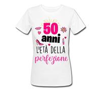 T-Shirt Donna 50 Anni l'età della Perfezione, Divertente Idea Regalo Compleanno, Personalizzata con Numero età Che Vuoi! Fashion Moda!