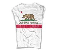 T-shirt donna bandiera California Bear Flag Orso e stella rossa no happiness