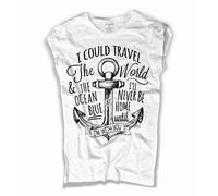 T-shirt donna bianca Ancora tatuaggio I could travel the World tattoo anchor