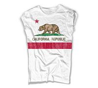 T-Shirt Donna Bianca Bandiera con Orso e Stella - Bear And Star Flag - Linea Collection - Cotone Fiammato (Slub) 150 gr/mq (S, Bianco)