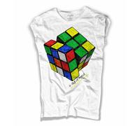 T-shirt donna bianca CUBO colorato rompicapo giocattoli cult anni 80 vintage