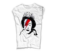 T-Shirt Donna Bianca Elisabeth Queen - Fulmine Thunder Make-up - Regina Elisabetta - Rebel Rebel