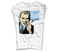 T-shirt donna bianca FK IN A LOUD VOICE vintage pop art urlo grido gridare