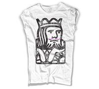 T-Shirt Donna Bianca Poker King - Re Carte Poker Texas Hold'em Holdem - Linea Amazink - Cotone Fiammato (Slub) 150 gr/mq (M, Bianco)