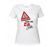 t-shirt donna bianca scritta attenzione sono una zia folle regalo zia nipote