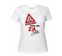 t-shirt donna bianca scritta attenzione sono una zia folle regalo zia nipote