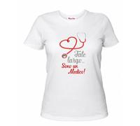 t-shirt donna bianca scritta fate largo sono un medico regalo dottoressa