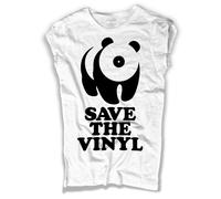 T-shirt donna bianca slub Save The Vinyl Panda Disco vinile musica shirt