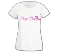 T-SHIRT DONNA Carpe Diem COGLI L'ATTIMO MAGLIETTA CITAZIONE LATINA + margherita