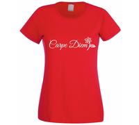 T-SHIRT DONNA Carpe Diem COGLI L'ATTIMO MAGLIETTA CITAZIONE LATINA + margherita
