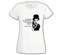 T-SHIRT DONNA CHARLIE CHAPLIN CITAZIONE GIORNO SORRISO CHARLOT PERSONALIZZATA