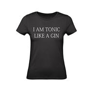 T-Shirt Donna Cotone Basic Super vestibilità Top qualità - I AM A Tonic, Like A Gin - Divertente Humor Made in Italy (S, Nero)