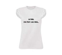 T-Shirt Donna Cotone Fiammato Scollo Ampio a Taglio Vivo - Io Boh ma Pure Voi mAh - Divertente Humor Made in Italy (M, Bianca)