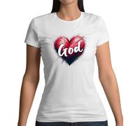 T-Shirt Donna Cuore D'Amore - Prega Chiesa Ama Dio Gesù Religione Padre