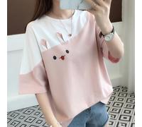T-shirt donna estiva 2025 coniglio colorblock manica corta ampia abbigliamento c