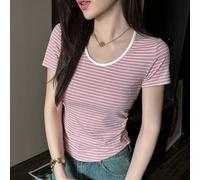 T-shirt donna estiva a righe Fresh Look con maniche corte per tutti gli stili ab
