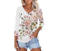T Shirt Donna Estive Estive Oversize Elegante Leggera Magliette Scollo a V Classica Comoda Firmate Tee Top Maniche 3/4 Bianca Curvy Maglia Cotone Basic Vintage Elasticizzato Maglietta Da Donna