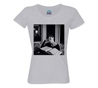 T-Shirt Donna Girocollo Cotone Bio Audrey Hepburn sul suo Letto Attrice Hollywood Star, grigio, S
