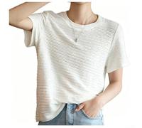 T-Shirt Donna Girocollo Maniche Corte Basic Cotone | Vestibilità regular, non stringe, movimenti liberi, comfort il giorno, ideale lavoro(White L)