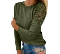 T-shirt donna girocollo tinta unita cuciture cave manica lunga Caratteristiche: top donna glitter, verde militare, M