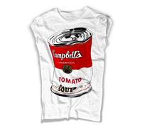T-shirt donna latta Andy barattolo di zuppa Tomato soup rosso accartocciato pop