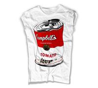 T-shirt donna latta Andy barattolo di zuppa Tomato soup rosso accartocciato pop