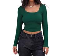 T-shirt donna leggera a costine collo quadrato manica lunga per stile estivo