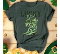 T-shirt donna Lucky Girl Boots Funny St. Patricks Day Top Irish Parade #STPD
