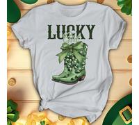 T-shirt donna Lucky Girl Boots Funny St. Patricks Day Top Irish Parade #STPD