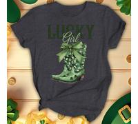 T-shirt donna Lucky Girl Boots Funny St. Patricks Day Top Irish Parade #STPD