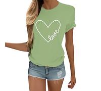 T-Shirt Donna Maglietta Estive Cotone Day Women Letter O Stampa Casual Neck Sleeve Heart Shaped Tops San Valentino Short Women's Bluse Maglietta Sexy (Green XL)