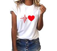 T-Shirt Donna Manica Corta Curvy Larghe Stampate con Girocollo Larghe Elegante Moda Top Camicia Cotone Magliette Curvy T-Shirt Casual Tee Ampia Blusa Maglia Donna Elegante Fiori Coppia San Valentin