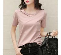 T-shirt donna manica corta scollo a V stile casual con dettaglio corda twill