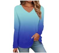 T Shirt Donna Manica Lunga Oversize Casual Elegante Comoda Tee Top Firmate Scollo a V Leggera Estive Magliette Cotone Elasticizzato Bianca Maglia Basic Maniche Lunghe Taglie Forti Curvy Tee Bluse