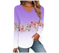 T Shirt Donna Manica Lunga Oversize Casual Elegante Comoda Tee Top Firmate Scollo a V Leggera Estive Magliette Cotone Elasticizzato Bianca Maglia Basic Maniche Lunghe Taglie Forti Curvy Tee Bluse
