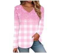 T Shirt Donna Manica Lunga Oversize Casual Elegante Comoda Tee Top Firmate Scollo a V Leggera Estive Magliette Cotone Elasticizzato Bianca Maglia Basic Maniche Lunghe Taglie Forti Curvy Tee Bluse