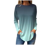 T Shirt Donna Manica Lunga Oversize Elegante Classica Leggera Magliette Firmate Estive Casual Girocollo T Shirt Elasticizzato Cotone Bianca Tee Bluse Vintage Taglie Forti Maniche Lunghe Basic Maglia