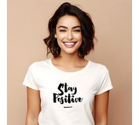 T-Shirt Donna Maniche Corte Colore Bianco, STAY POSITIVE