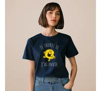 T-Shirt Donna Maniche Corte Je Sorride Se Ho Voglia Colore Blu Marino