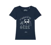 T-shirt Donna Maniche Corte T'INQUIETE JE GERE Blu Marino Cotone Logo