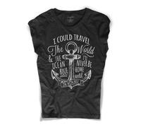 T-shirt donna nera Ancora tatuaggio I could travel the World tattoo anchor