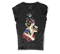 T-shirt donna nera Biancaneve tatuata tatuaggio tattoo Snow White tattoed