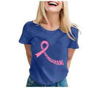 T-Shirt Donna Nera con Nastro Rosa Consapevolezza e Slogan Stampa | Un grande nastro rosa curvo e una grafica con testo copre la parte anteriore di questa maglietta nera a maniche corte